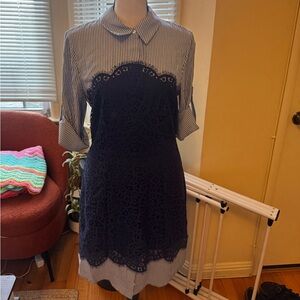 BCBGMaxAzria Navy and White Lace Blouse